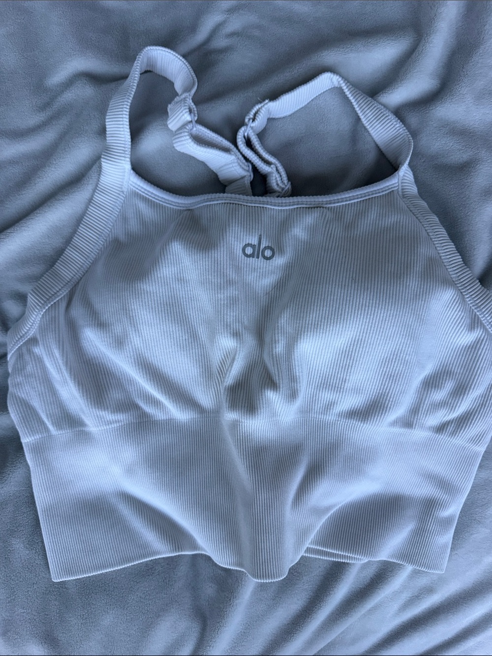 ALO Yoga Ribbed White High-Neck Sports Bralette